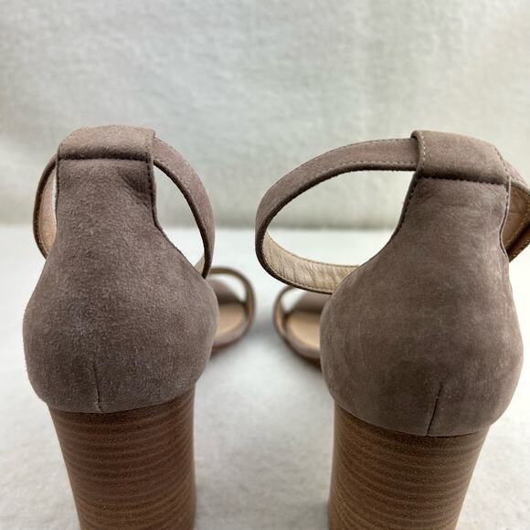 Authentic Manolo Blahnik Brown Gray Suede Strappy Sandal Block Heel 38.5 (US 8) - Picture 9 of 16